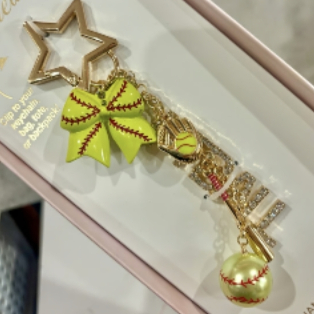 Charmed Life Softball Charm Keychain with Rhinestones - Picture 2 of 4
